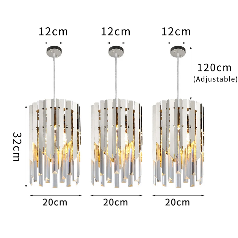 3pcs dia 20cm silver Маленький круглый золотой Хрустальный светодиодный Современный Люстра-светильник ing для кухни, столовой, спальни, прикроватный светильник, роскошные подвесные лампы k9 - Цвет абажура: 3pcs dia 20cm silver