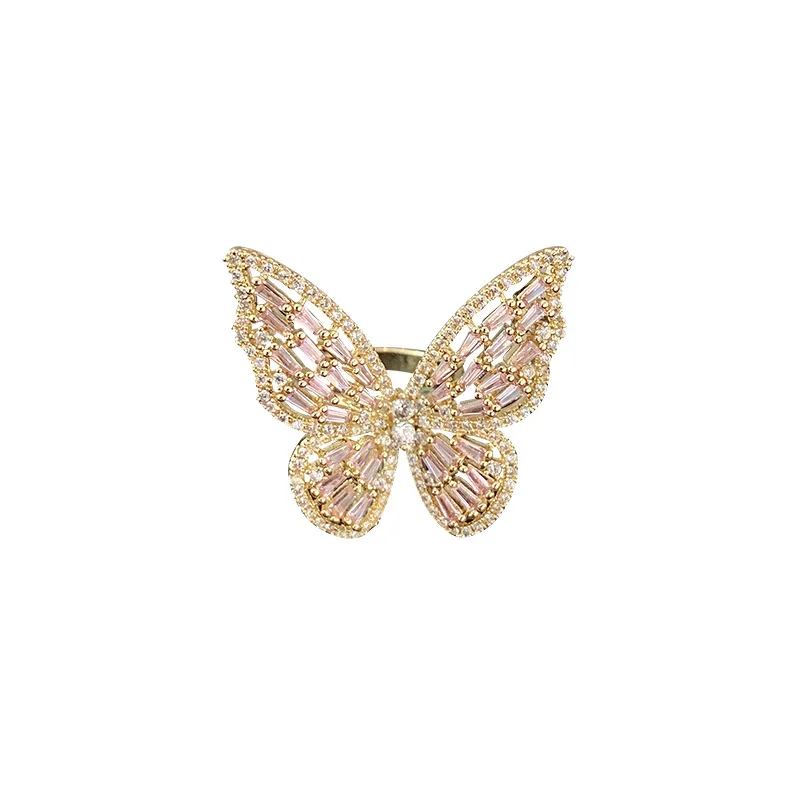 

Women High-grade Luxury Zircon Butterfly Rings Female Fashion Rinestone Insect Ring Shiney Party Jewelry 1 Piece