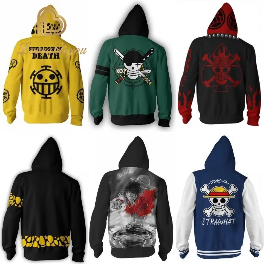 

Аниме One Piece Luffy Ace Law Zoro 3D наряд свитшоты мужские женские толстовки на молнии пальто куртка Женский костюм для косплея