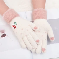 soft winter warm knitted plush women gloves cute snowman embroidery full fingers screen touch gloves thick furry female mittens