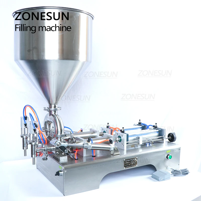 

ZONESUN ZS-GY2 Semi-automatic Double Nozzles Liquid Paste Filling Machine Cream Honey Beverage Juice Pneumatic Oil Bottle Filler