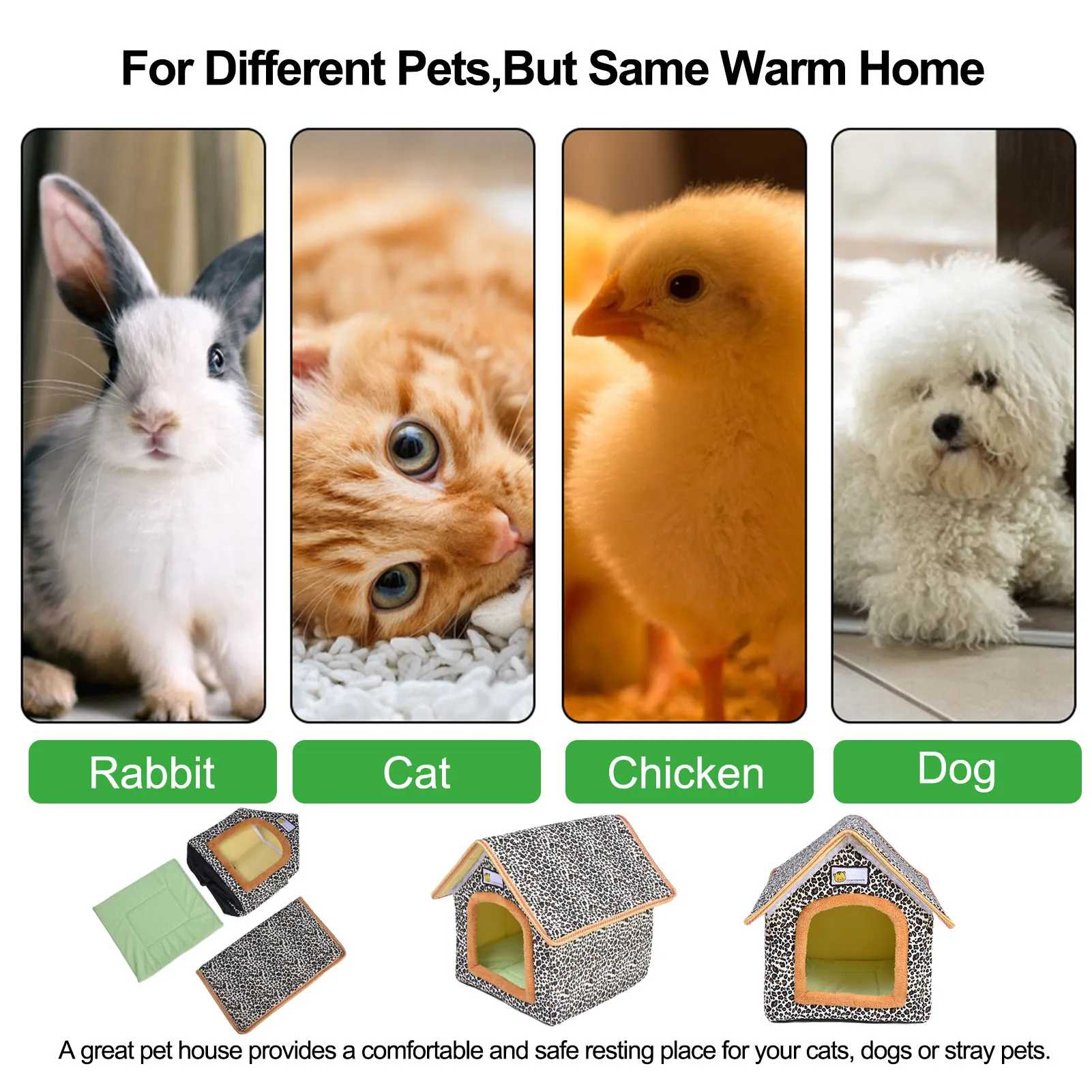 

Outdoor Pet House Portable Leopard Print Waterproof Stray Cat Shelter Basket Foldable For Dogs Cats Small Animals Products 2021