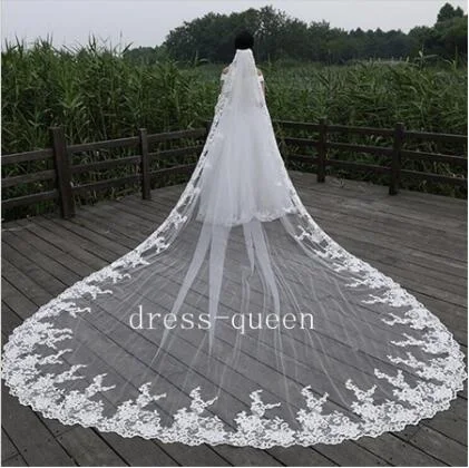 Белые кружевные Длинные свадебные венки длина собора 3 м с расческой Фата невесты