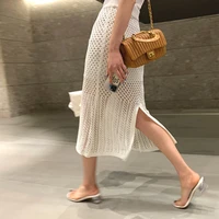 missnight midi skirt linen sexy long skirt split white black skirts for women fashion see through boho style vintage 2021