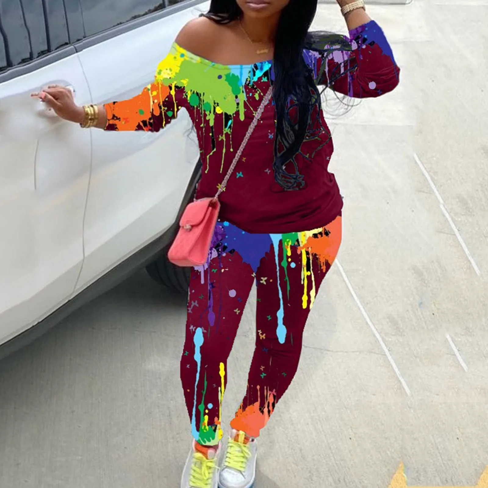 Женская Спортивный костюм для бега повседневные свободные брюки с принтом в виде