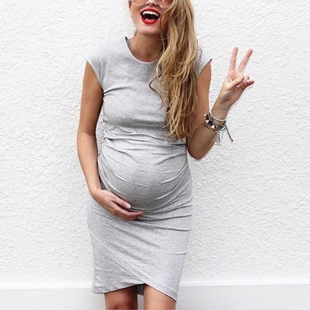 Платье для беременных женщин без рукавов повседневной носки однотонное