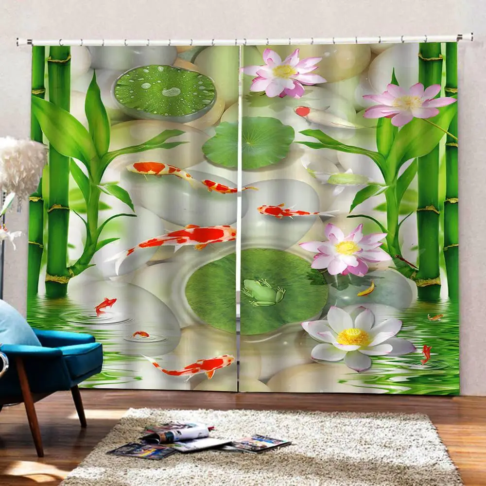 3D окно занавес лес в тумане Роскошные затемненные гостиной зеленые бамбуковые