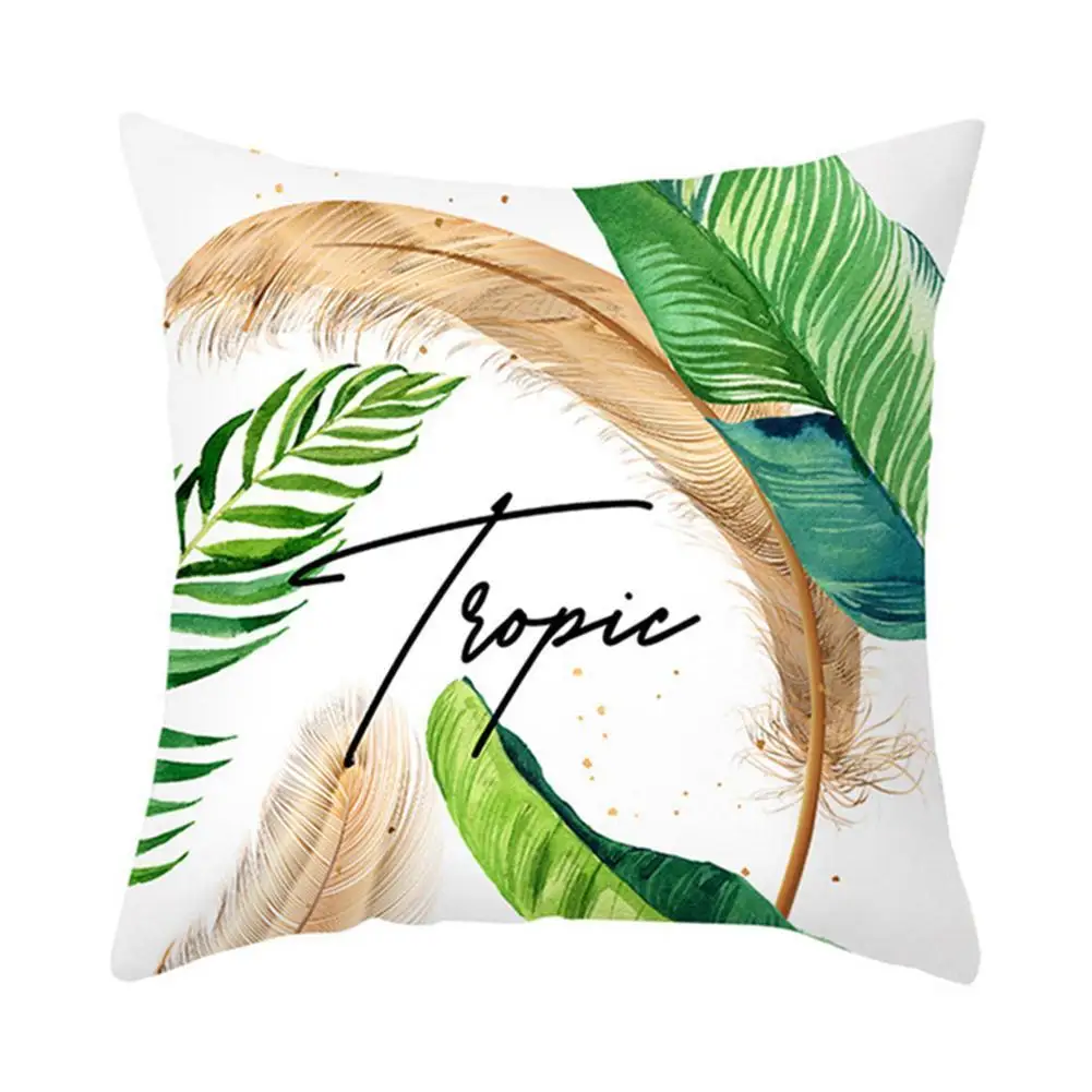 

Tropical Plants Cushion Cover Polyester Green Leaves Tropical Sofa Pillow Decorative Cushion Throw Pillowcase Plant Cover C P2G2