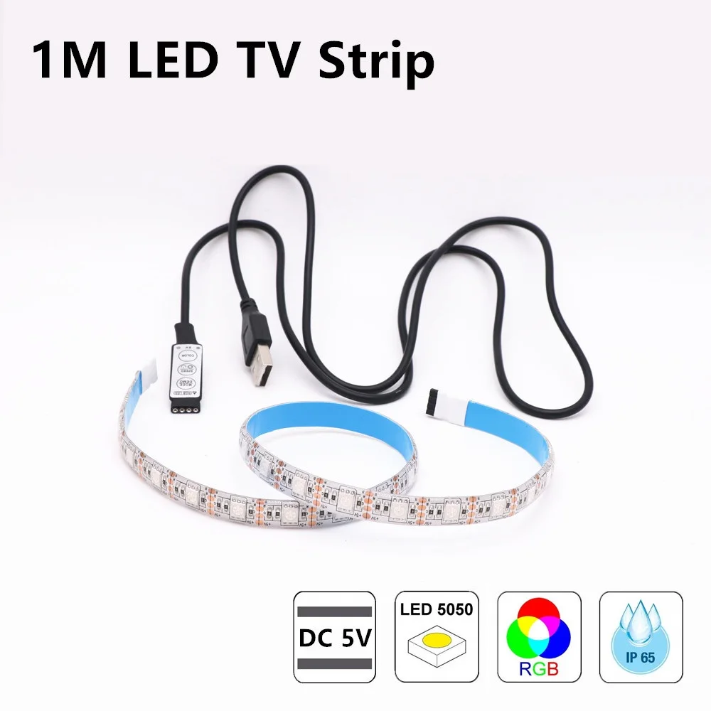 

Водонепроницаемая светодиодная лента RGB 5050 SMD для подсветки телевизора, 1 м, 60 светодисветодиодный Дов, 5 В, 3 клавиши, питание от USB