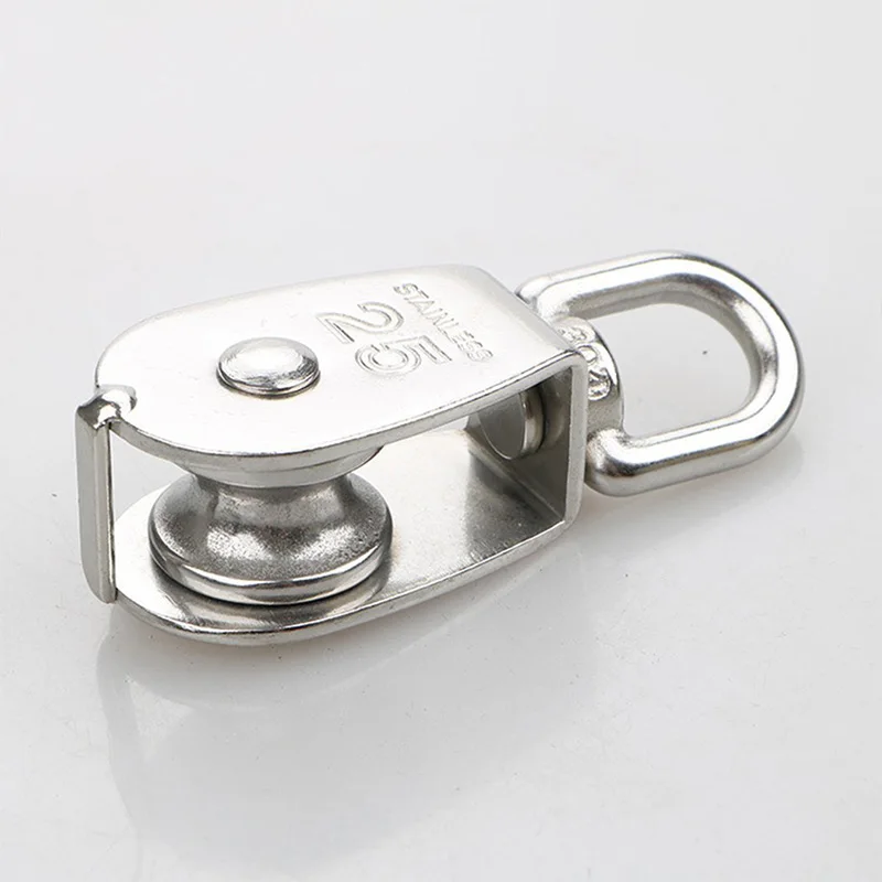 

4Pcs M25 Single Pulley Block,304 Stainless Steel Pulley Roller, Crane Swivel Hook Smooth Wire Rope Cable Loading