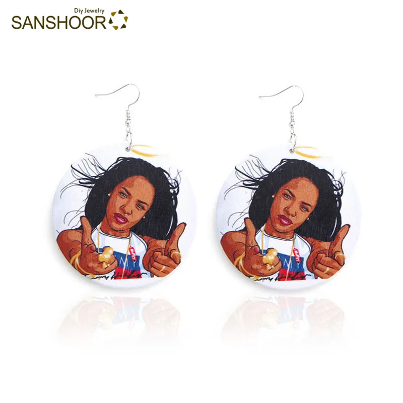 Модные длинные черные серьги-подвески SANSHOOR с принтом для молодых девушек 1 пара