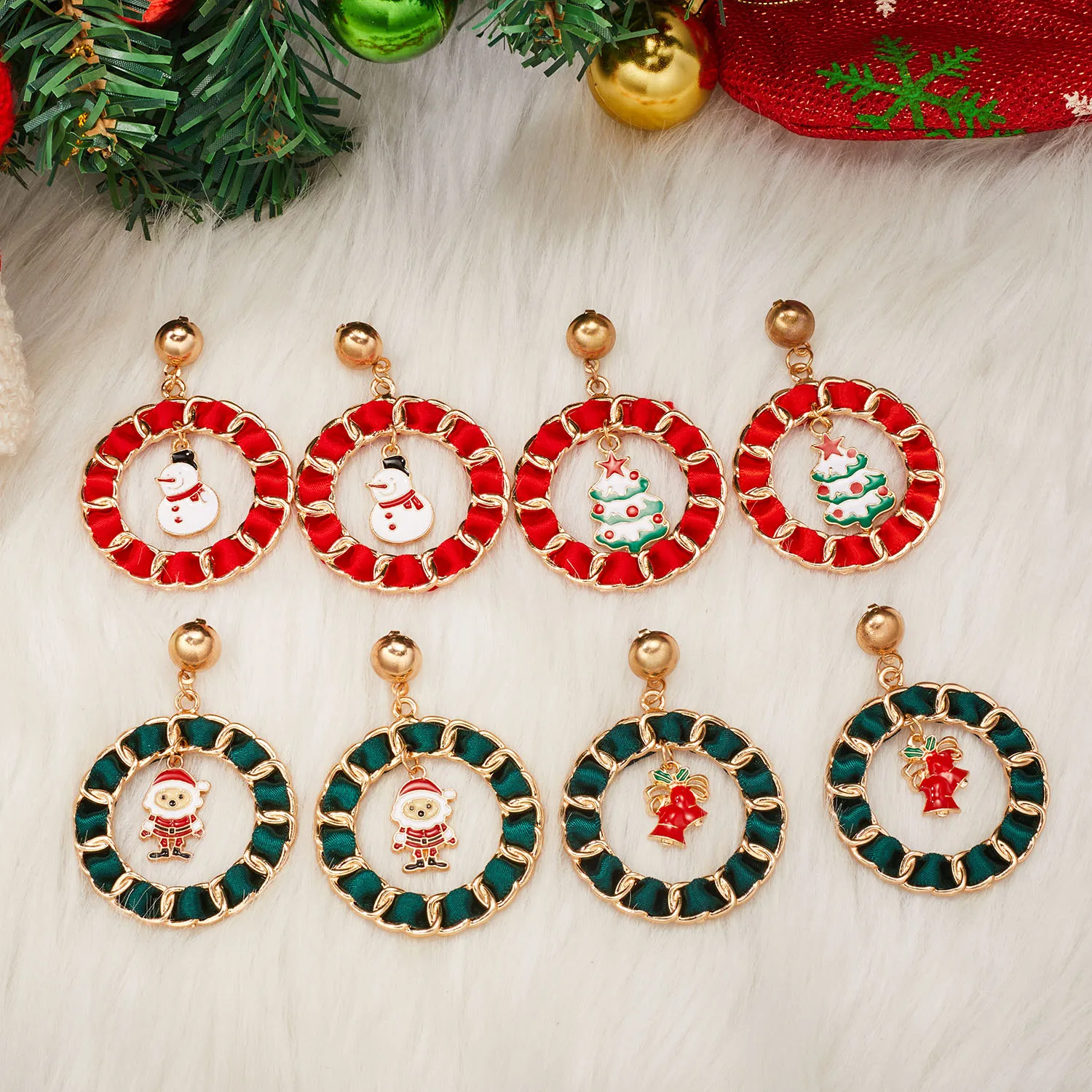 

Creative Big Circle Christmas Drop Earrings Bell Santa Claus Snowman Snowflake Dangle Earring Christmas New Year Jewelry Gifts