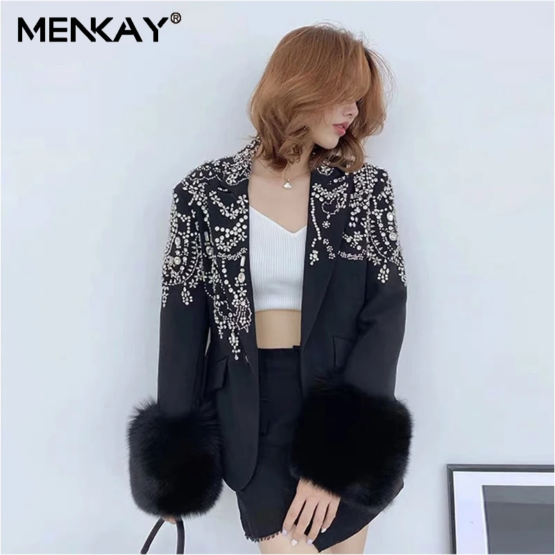 

MENKAY Women Coats 2020 Fashion Fox Fur Overcoat Winter Long Sleeve Outerwea