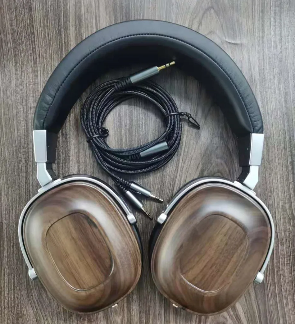 

Walnut Wood Alloy Monitor Headphones 50mm Beryllium Dynamic Hi-Fi Earphone Stereo Over Ear Headset Noise Cancelling
