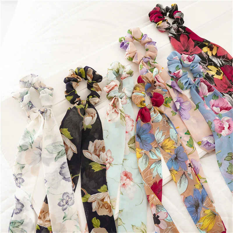

Fashion Print Floral Elastic Rubber Bands Women Long Streamer Girl Sweet Hair Tie Ponytail Holder Hair Band Hair Accessories New