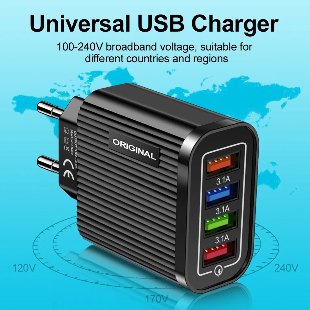 48 Вт QC 3 0 4 USB порта штепсельная вилка EU/US Быстрая зарядка для телефона быстрое