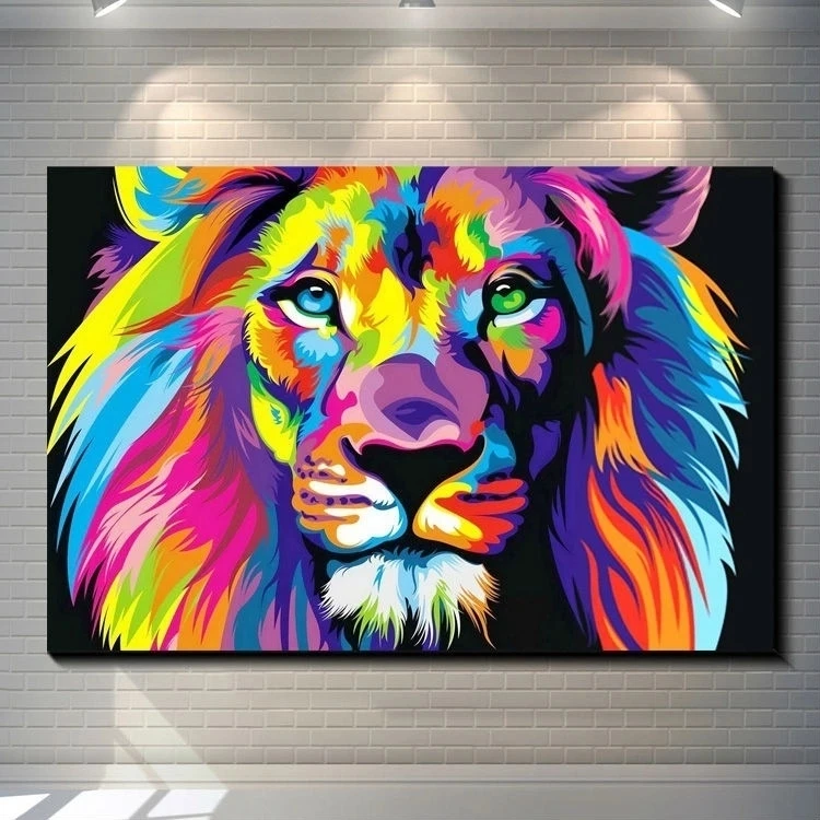 

Watercolor Lion Tiger Cat Poster Wall Art Canvas Abstract Animals Pop Graffiti Art Paintings Pictures for Living Room Cuadros