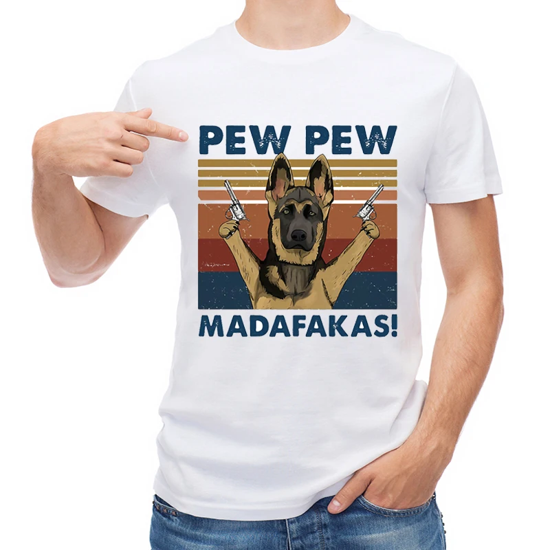 

TEEHUB Hot Sales Dog Pew Madafakas Men T Shirt Vintage French bulldog Gun Pew Printed T-shirt Short Sleeve Casual Tops Boy Tees