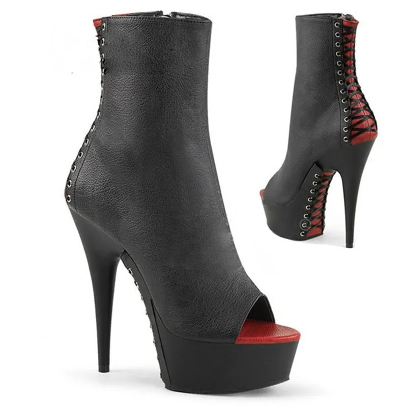 

15cm high heel boots, model pole dancing stilettos, cross lace-up soles, sexy ankle boots