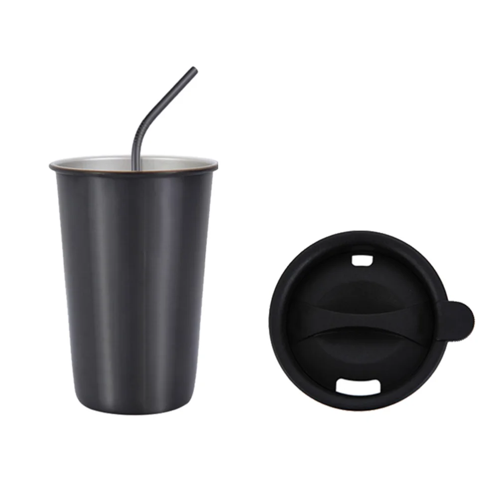 Простой современный 500 мл классический стакан с соломинкой и откидной крышкой