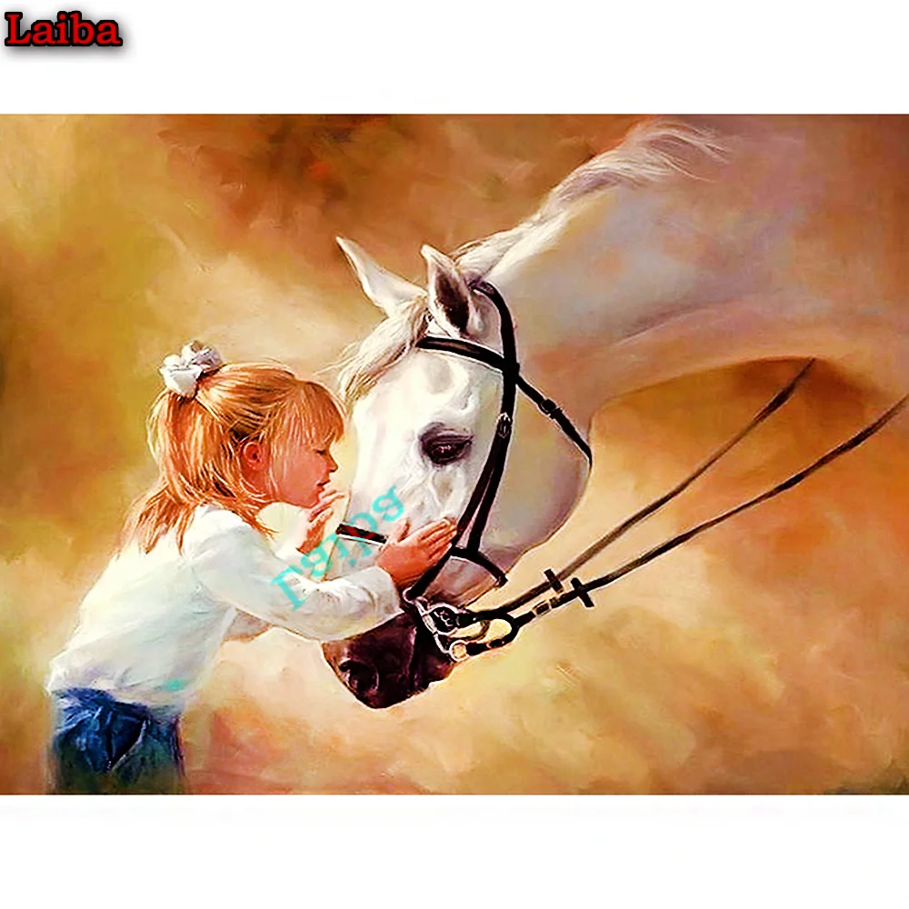 

Girl With Horse Needlework diy 5D diamond embroidery full resin diamond picture home decor mosaic Cross Stitch diamond painting