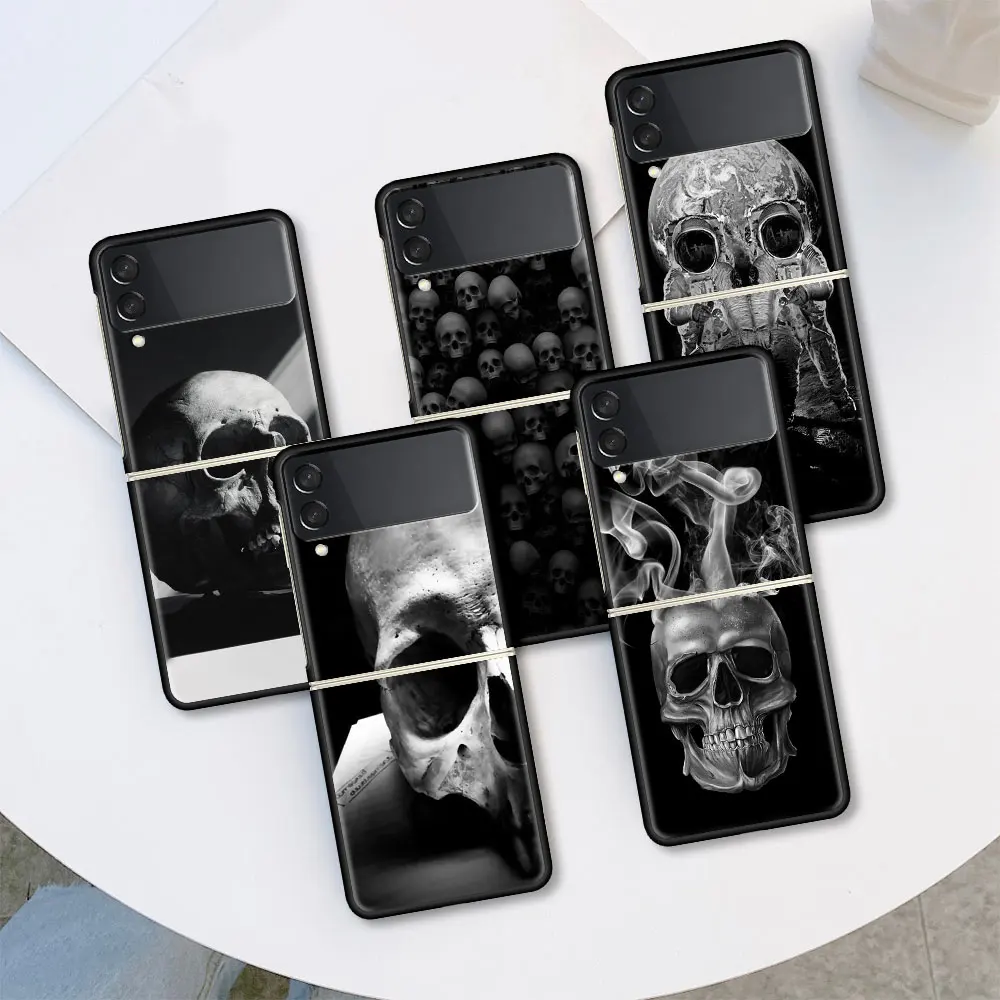 

Cell Phone Housing For Samsung Galaxy Z Flip 3 5G Case Grim Reaper Skull Skeleton Shell Luxury Cover ZFlip Black Hard PC Coque
