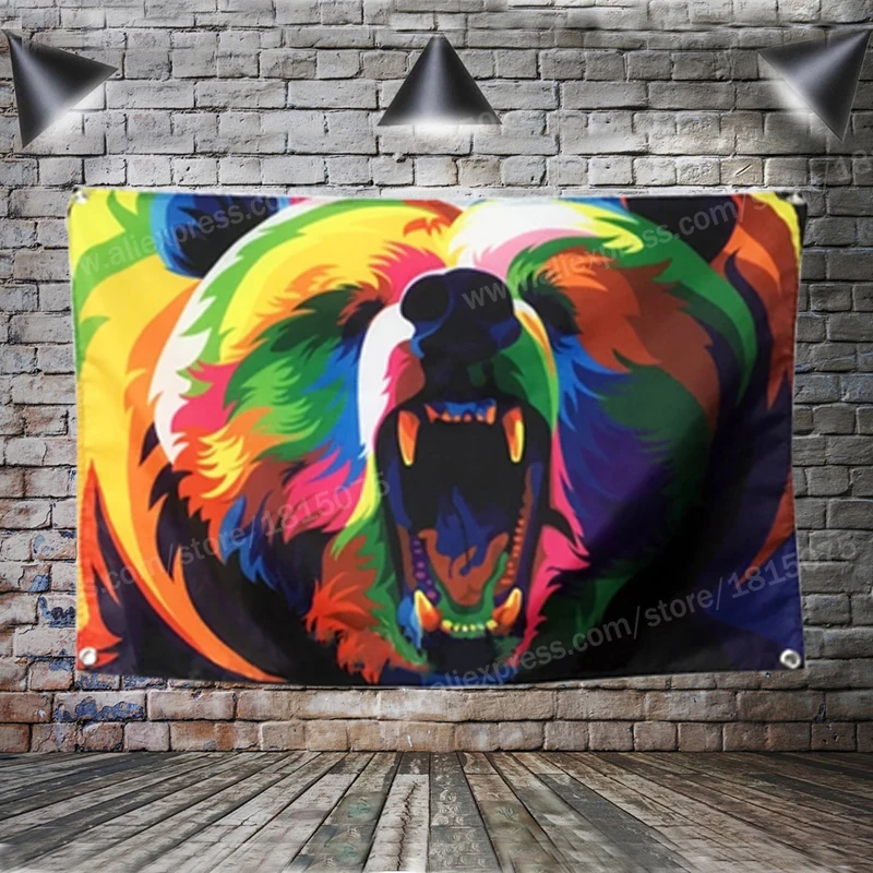 

Animal Bear Flag Banner Pop Art Painting Home Decoration Hanging Flag 4 Gromments In Corners 3*5FT 144cm*96cm