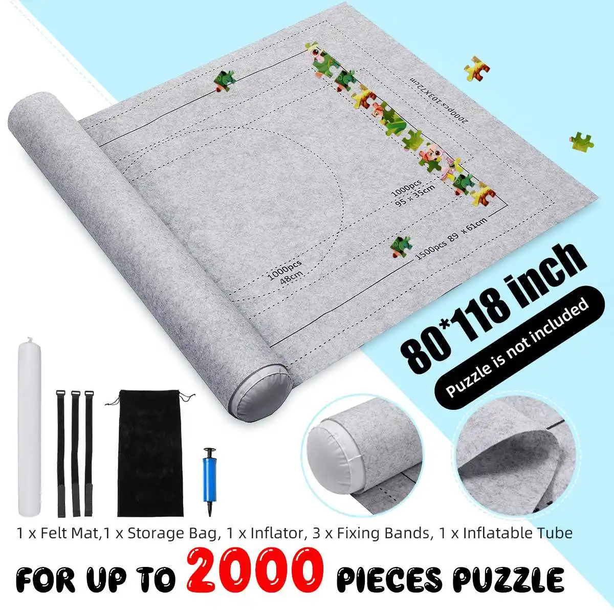 

80x118 inch Jigsaw Puzzle Mat Set Puzzles Blanket Roll Up Puzzle Felt For Up To 2000pcs Puzzle Travel Storage Bag Accessories