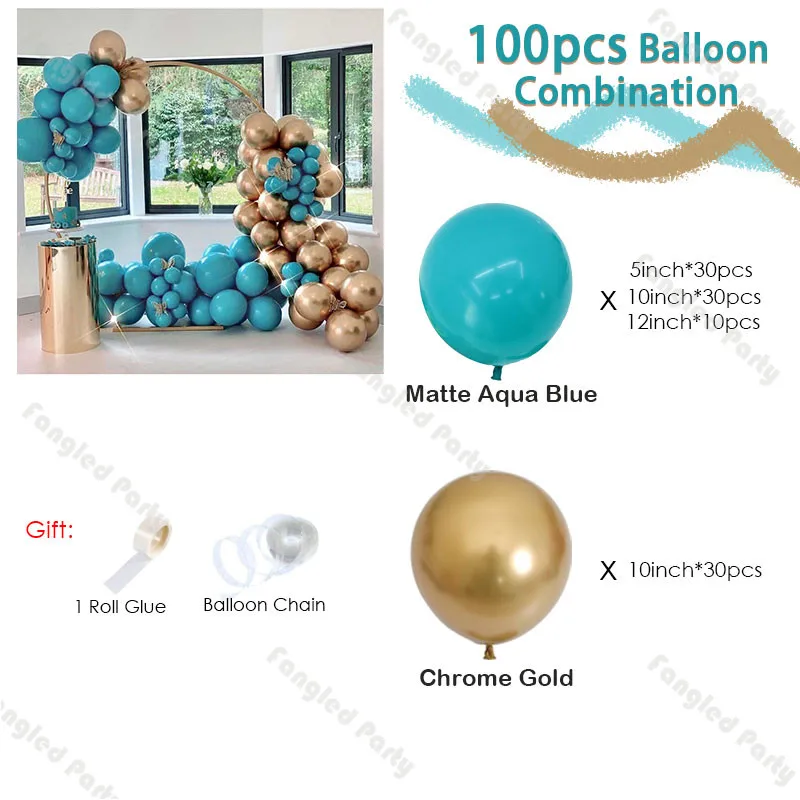 Guirnalda de globos, Kit de arco azul mate, globos dorados cromados, suministros para fiesta de cumplea&ntilde;os y compromiso de primera boda, 100 Uds.-1