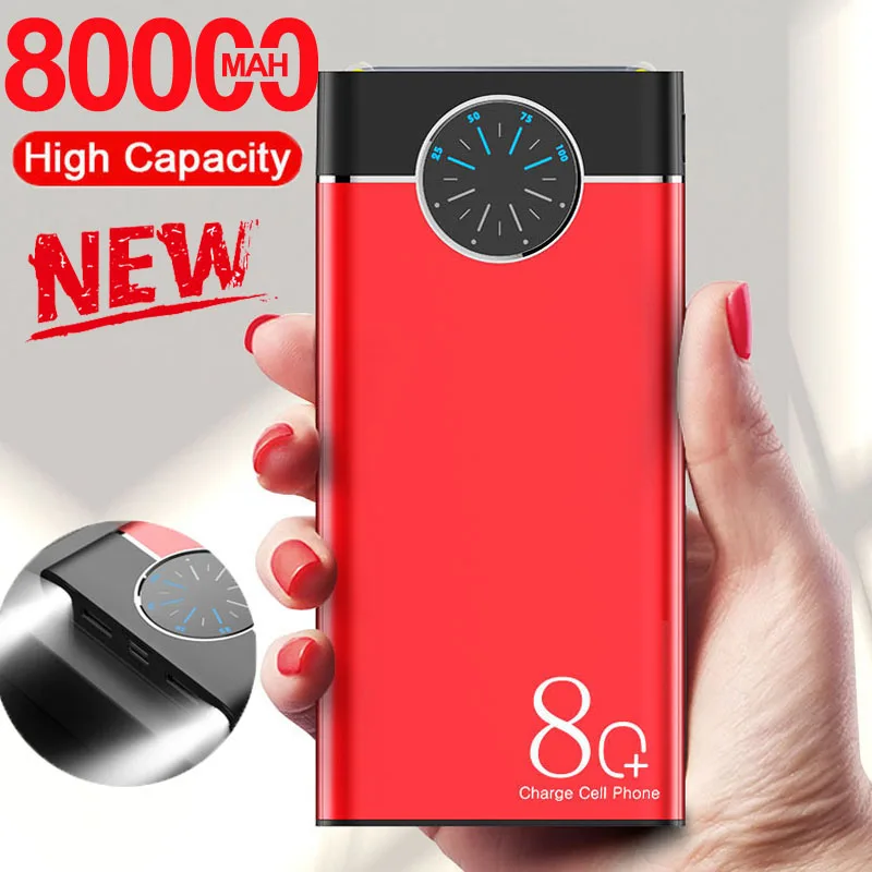 Внешний аккумулятор 2USB Большая Емкость 80000 мАч светодиодные фонари Быстрая