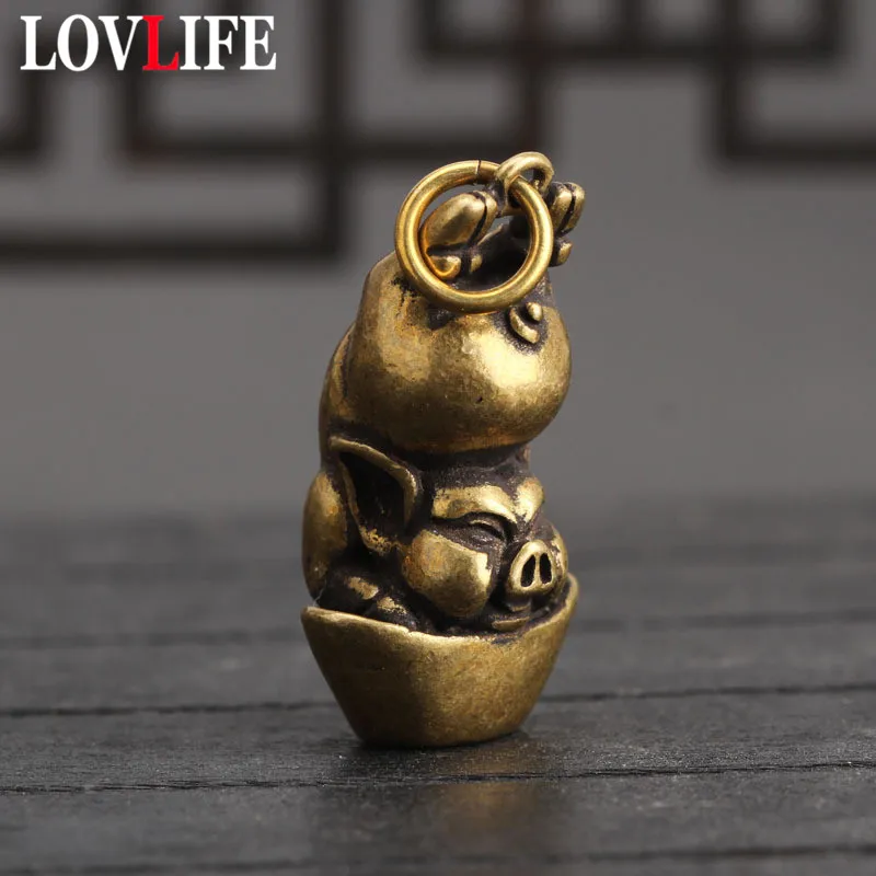 Чистый латунный ручной работы китайский 12 Зодиак счастливый богатый брелок на