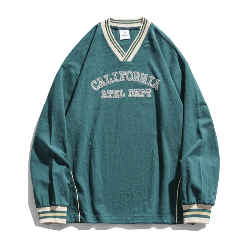 

Henry spring autumn new V-Neck long sleeve loose sweater fashion letter embroidery men's and women's T-shirt leisure