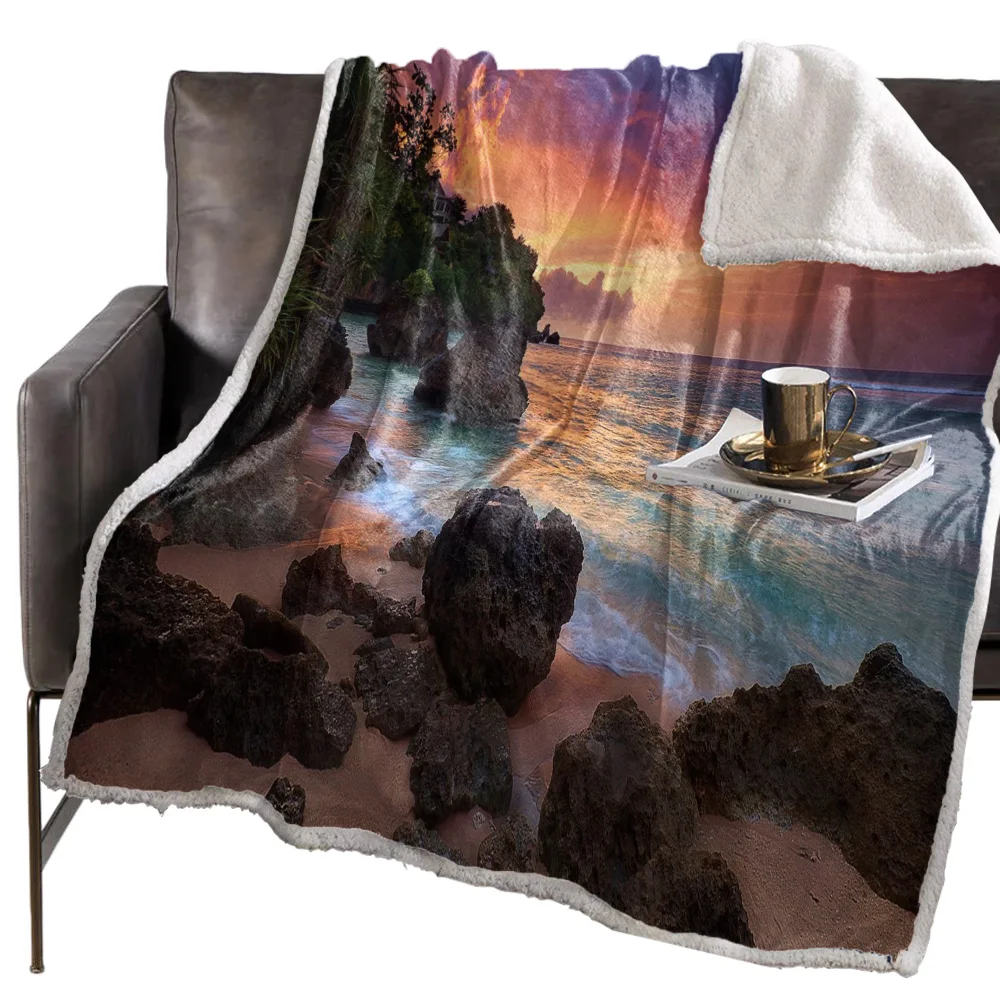 Пляжное закатное желтое синее одеяло цветочное флисовое для детей девочки на