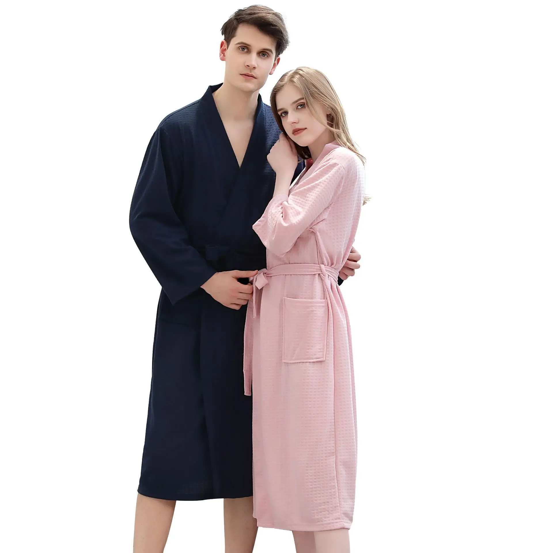 Spring, Summer Autumn Waffle Thin Bathrobe Absorbent Quick Drying Couple's Nightgown Men's and Women's Household Clothes