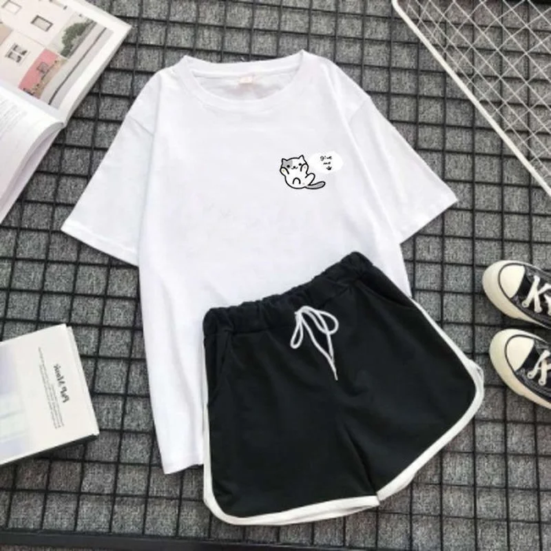 Women's Suit Kawaii Pajamas Two Piece Set Summer Pijamas Sweet Girl Homewear Pyjamas Spring Night Home Clothes Plus Size 3XL 4XL