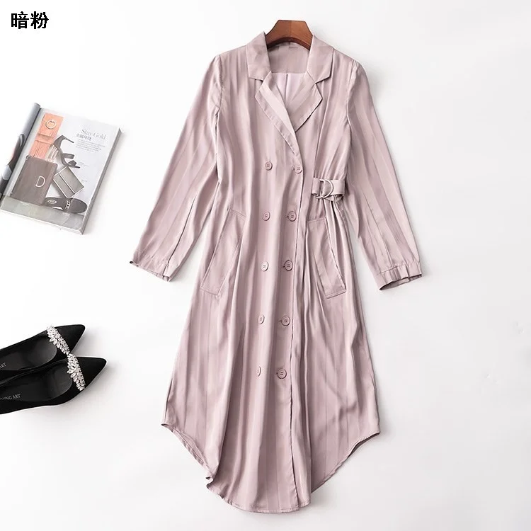 

Autumn Dress Women Double-Breasted Lengthened Long Sleeve Lapel