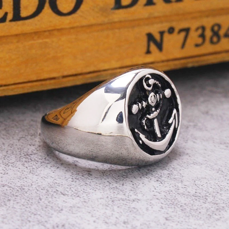 

New Trendy 316L Stainless Steel Viking Pattern Ring Men's Ring Fashion Ancho r-Pattern Ring Accessories Party Jewelry