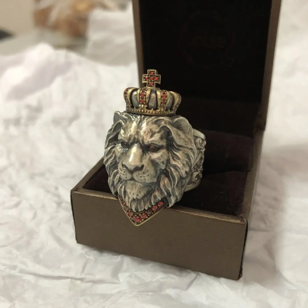 Модное Новое Винтажное кольцо с короной и львом, мужское кольцо с крестом и головой льва, властное мужское кольцо