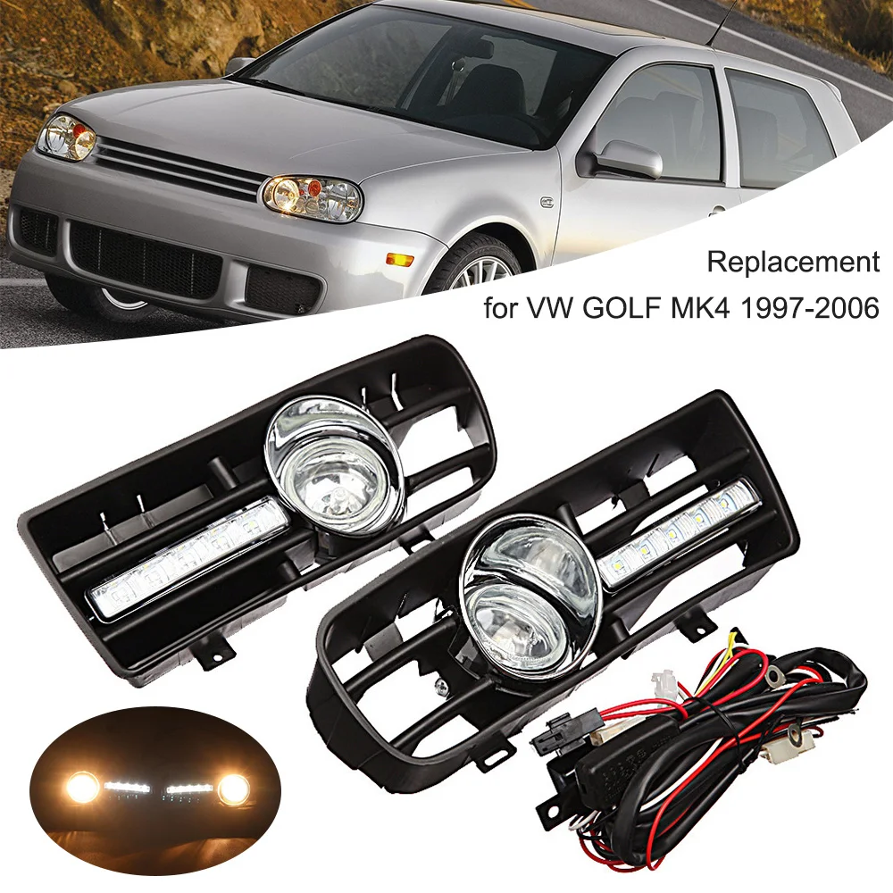 

1 Pair Front Bumper Lower Grilles Day Light With Fog Lamp Set Replacement For VW GOLF MK4 1997-2006 (Right And Left)