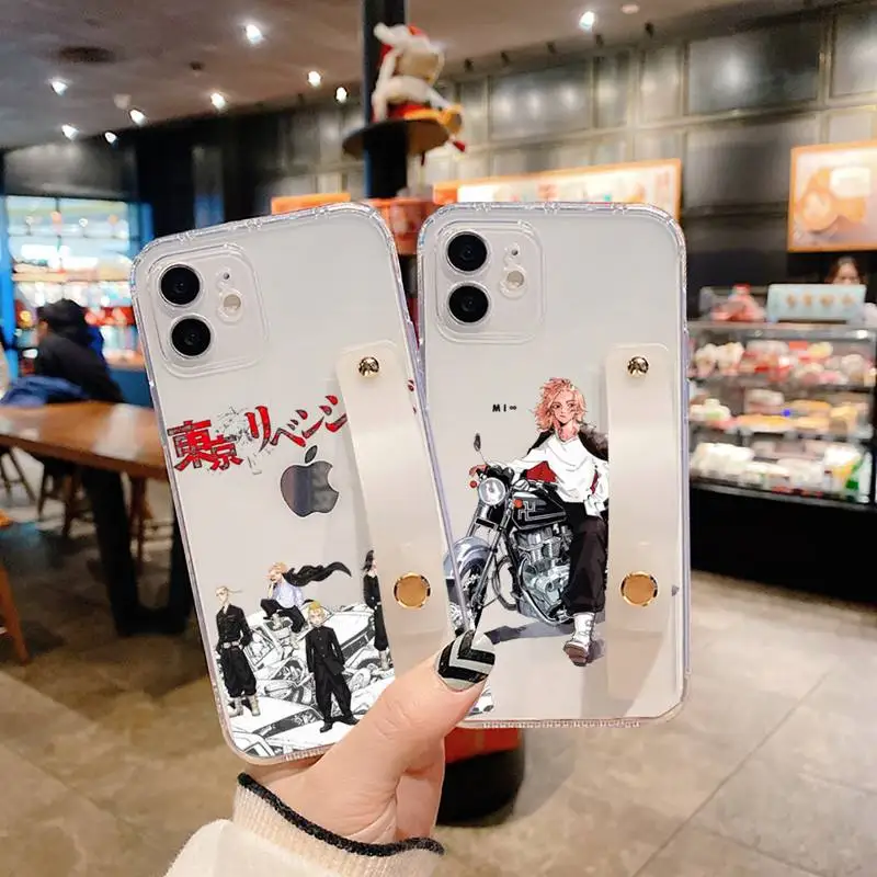 

Tokyo Revengers manjiro sano Atsushi Phone Case Wrist Strap For iPhone 7 8 11 12 X XS XR MINI Pro Max Plus Hand Band Clear