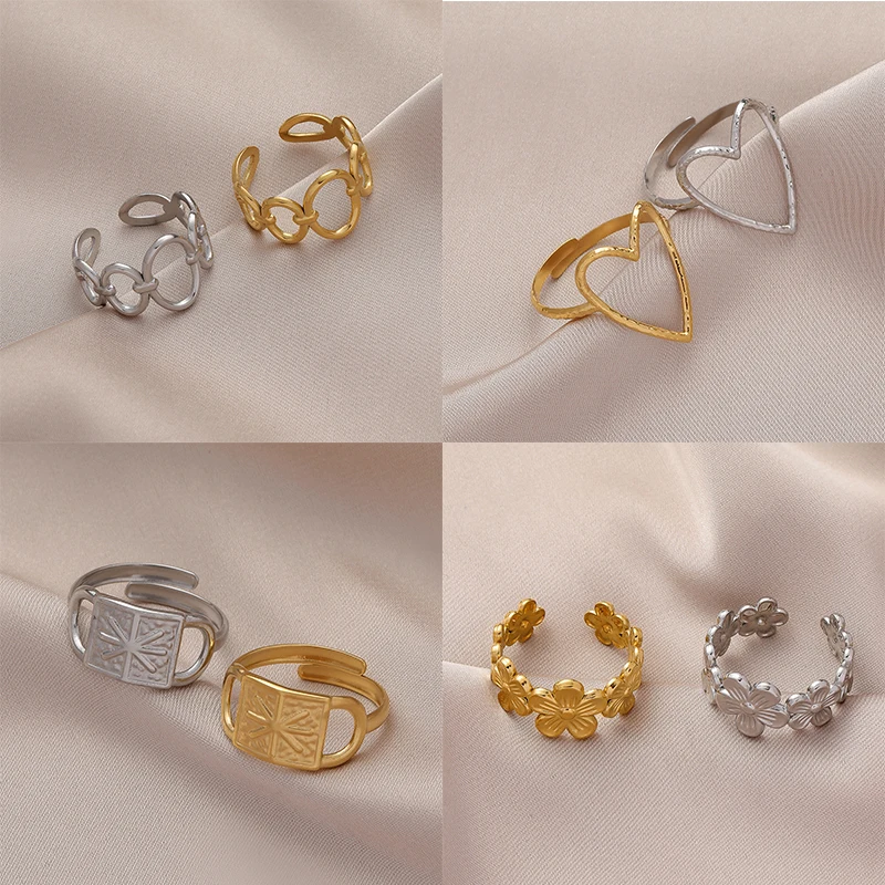 кольца 2021 тренд парные для пар панк Женские Геометрические MEYRROYU регулируемые из