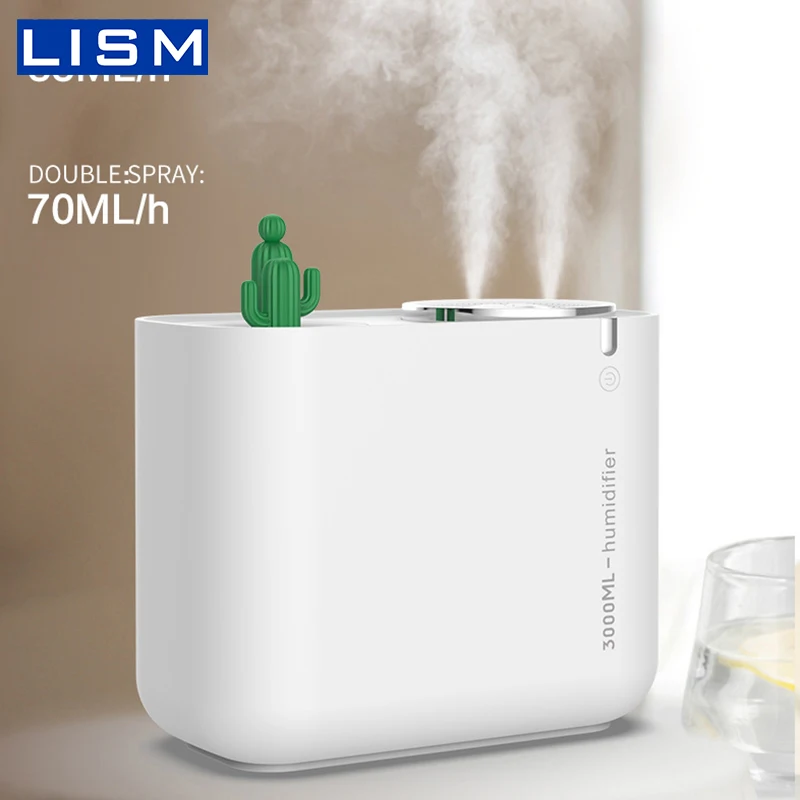 

3000ml Double Spout Humidifier USB Ultrasonic Essential Oils For Aromatherapy Diffusers Cactus Air Humidifier