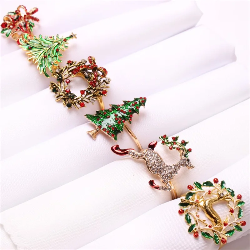 

1PC Christmas Napkin Ring Holders Xmas Table Decoration For Home Metal Reindeer Horn Tissue Ring Wedding Banquet Hotel Table