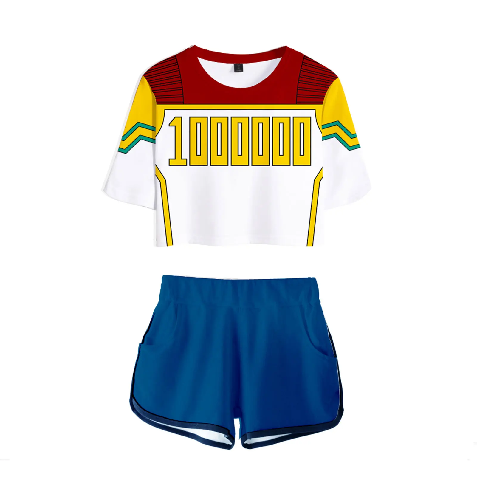 

Женский комплект одежды, укороченный топ с коротким рукавом и шорты с круглым вырезом, костюм из двух предметов для отдыха вечерние вечерин...