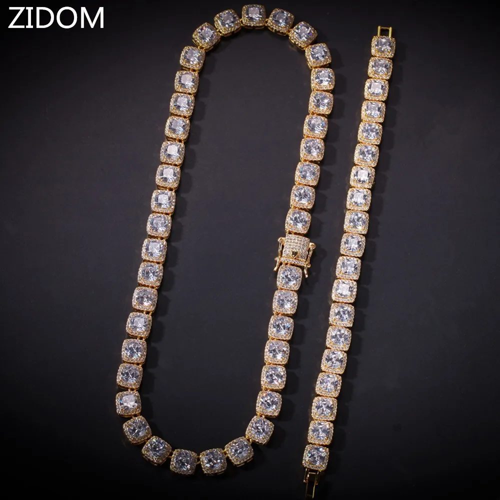 Мужская хип-хоп квадратная циркониевая теннисная цепочка ожерелье браслет набор