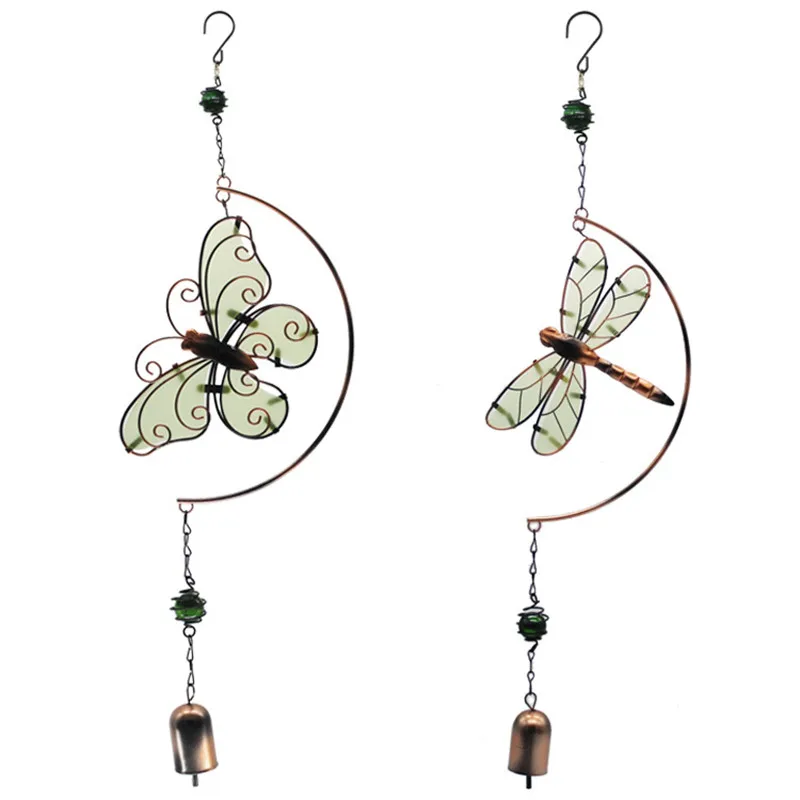 

ZAKKA-Luminous Wrought Iron Wind Chime Butterfly Dragonfly Ornaments Creative Bell Pendants Garden and Balcony 60cm 1Pc