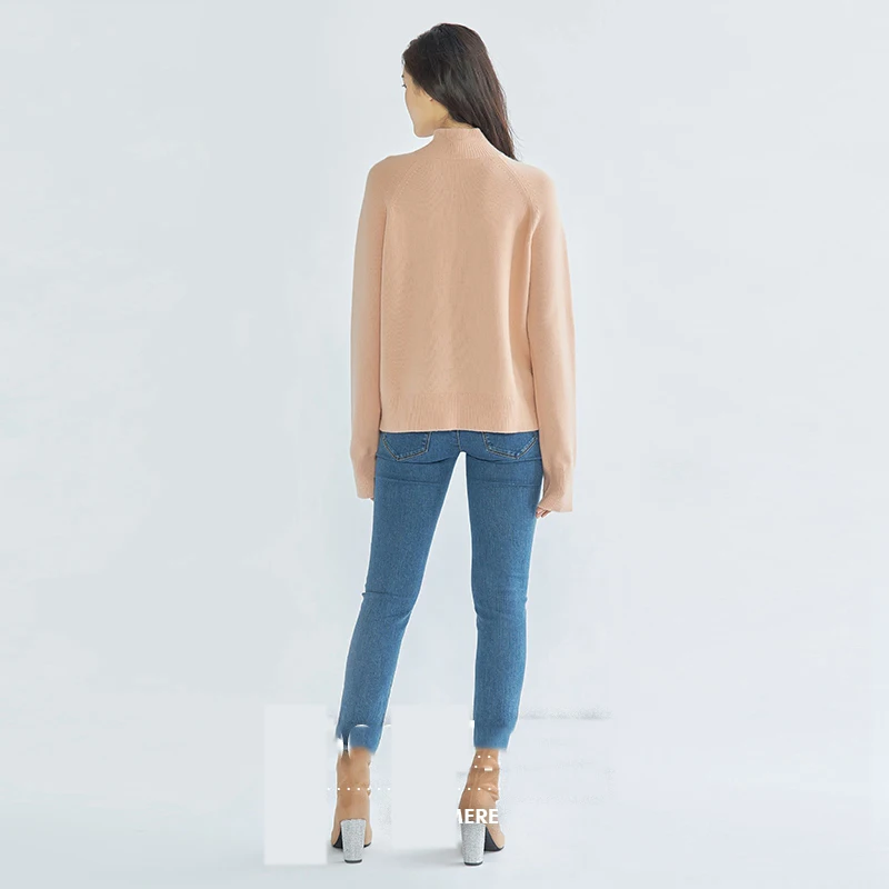 

Tailor Shop Custom Made Full Cashmere Half High Neck Cashmere Sweater Women's Pullover Thick Sweater Bottoming Shirt