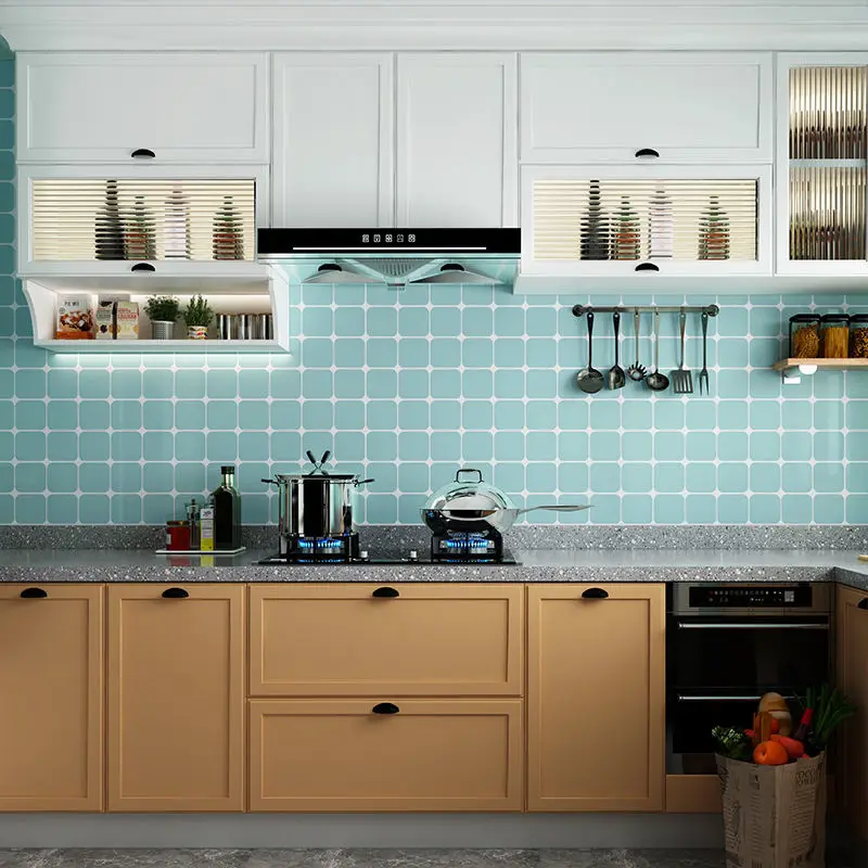 wallpaper self adhesive waterproof kitchen decor oil proof sticker wardrobe cabinet door countertop wall renovation wallpapers free global shipping