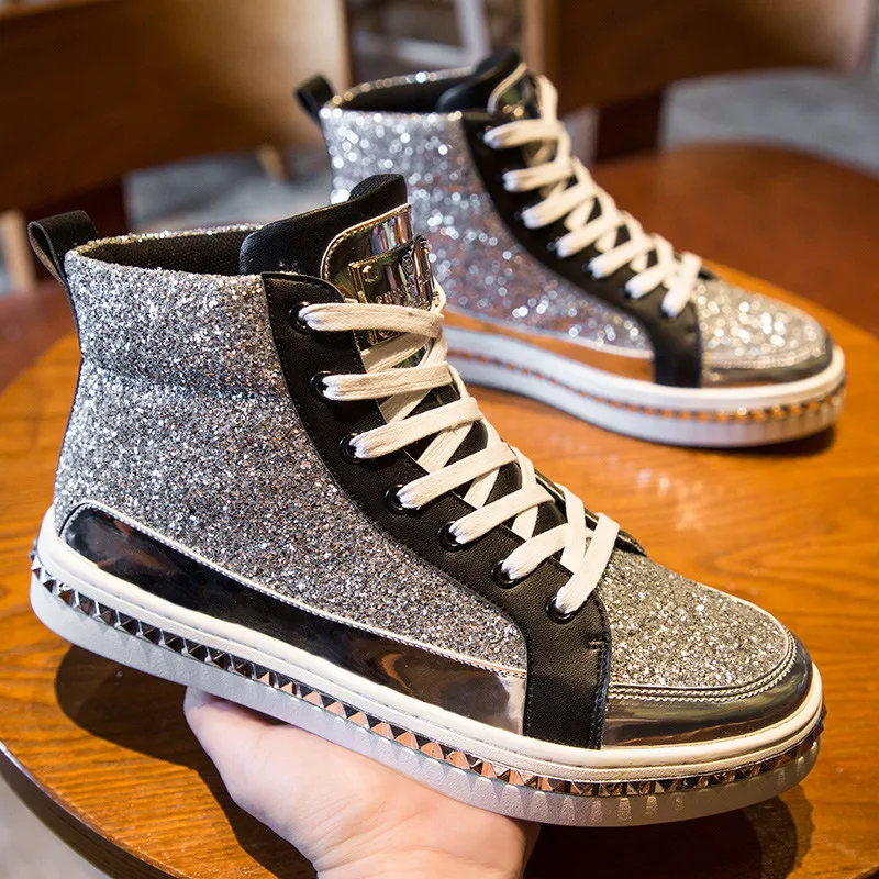 Мужские кроссовки с вышивкой черные повседневные Блестящие Кроссовки в стиле