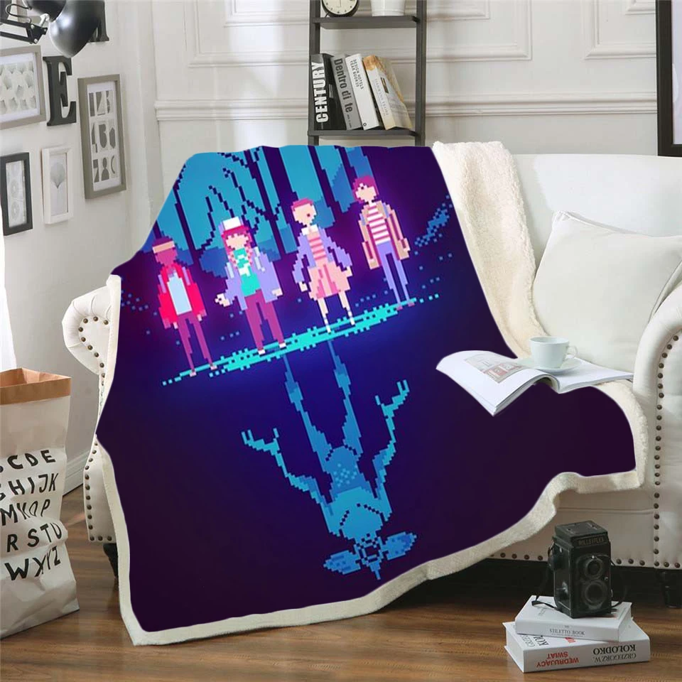 

stranger things 3D Printing Plush Fleece Blanket Adult Fashion Quilts Home Office Washable Duvet Casual Kids Sherpa Blanket 08